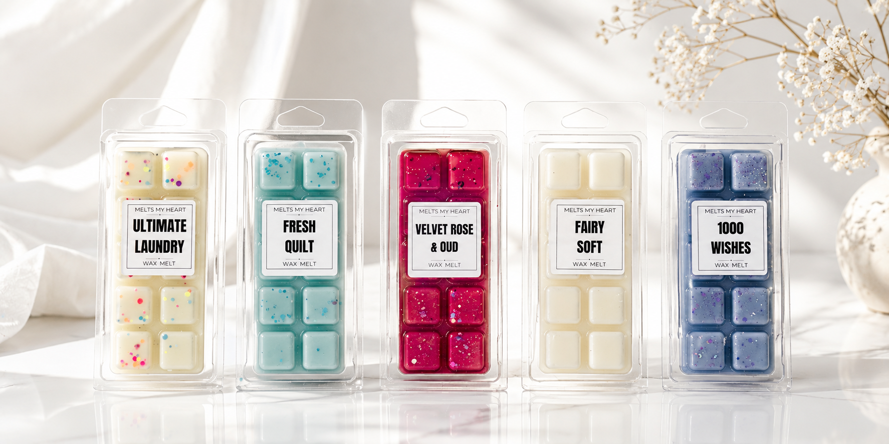 STRONG SCENTED WAX MELTS
laundry wax melt
fresh wax melt
fairy wax melt
1000 wishes wax melt
rose wax melt