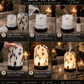 A six-panel instructional graphic titled 'HOW TO USE YOUR AROMA HUMIDIFIER' showing step-by-step directions: take apart the device, add water, add fragrance oil, replace the cover, and turn it on. The panels include a product close-up and a real home interior with candles and decor in the background.