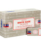 A box individual sticks of Satya White Sage Incense on a plain white background.